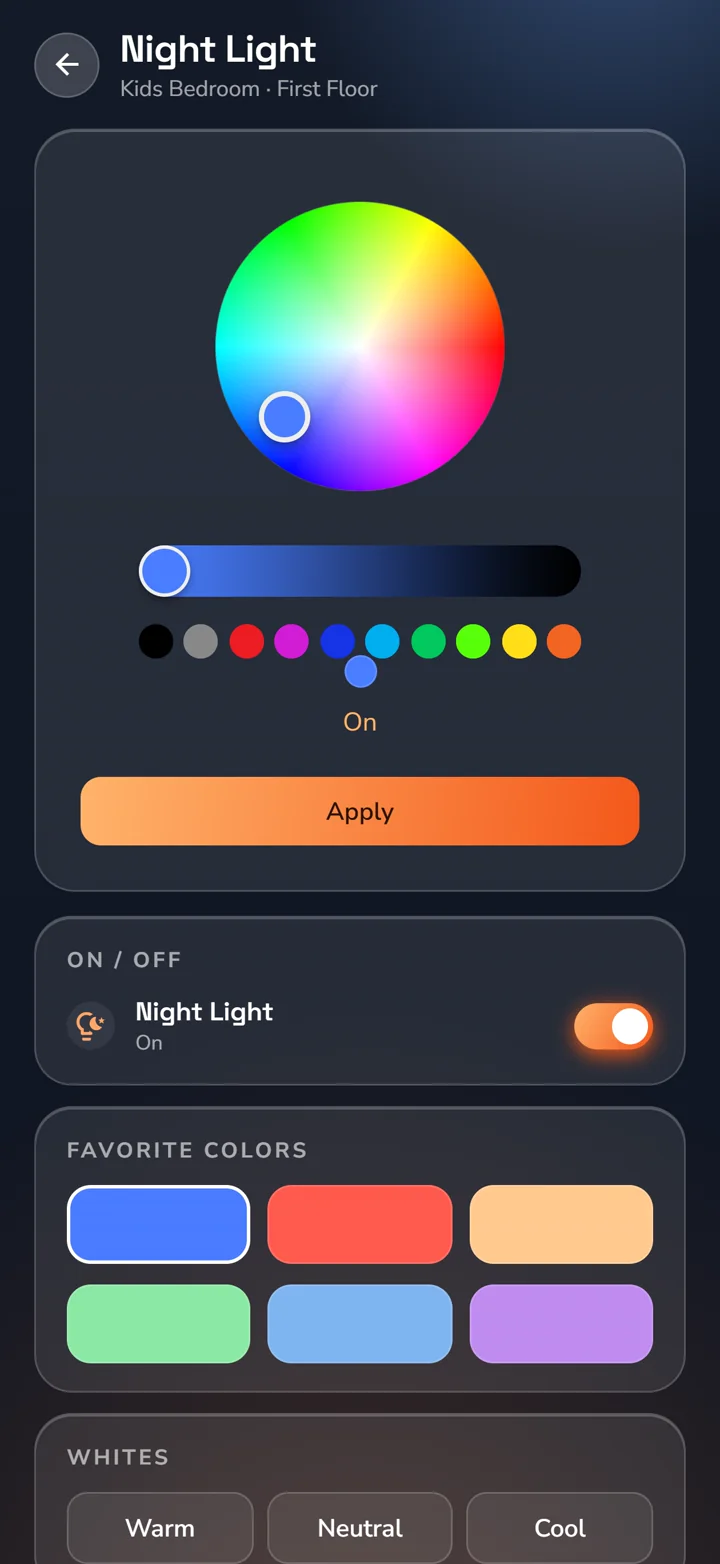 Controllo dell'illuminazione a colori con ruota dei colori e cursore della luminosità
