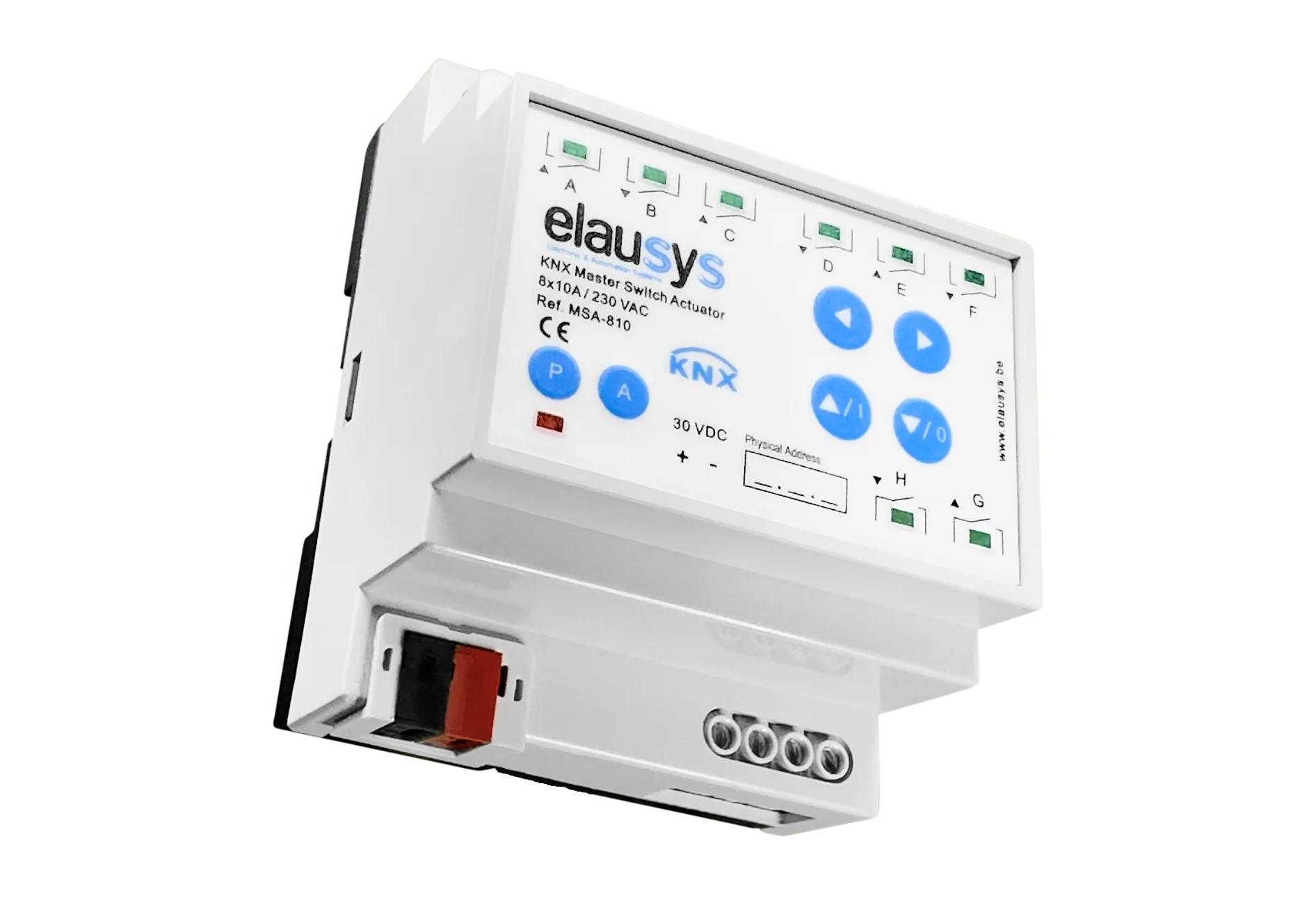 Elausys KNX actuator modules mounted on a DIN rail